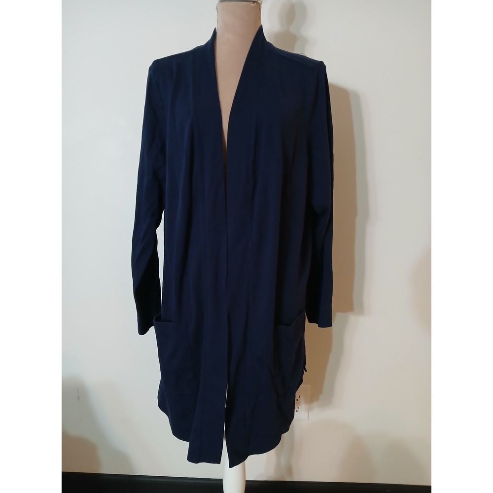 Isaac Mizrahi Live Essentials 2x Navy Blue Open Front Cotton Cardigan Womens